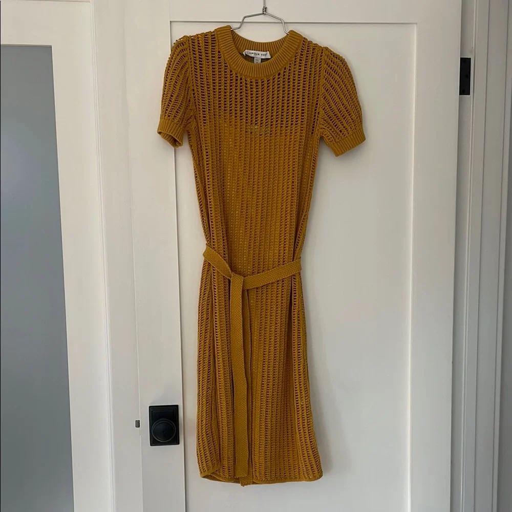 Amour Vert Chic Yellow Knit Midi Dress with Lining - XS - Picture 3 of 11